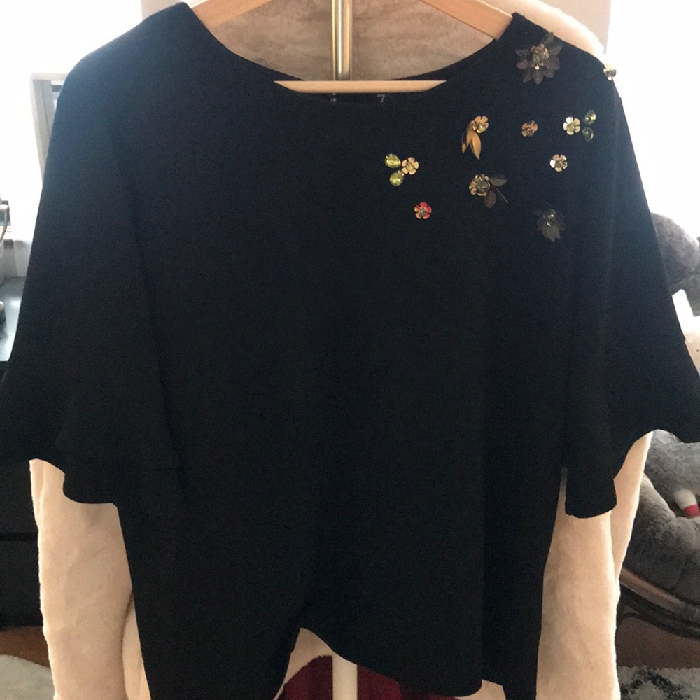 New York and Co. Black Bell Sleeve Blouse w/Beads